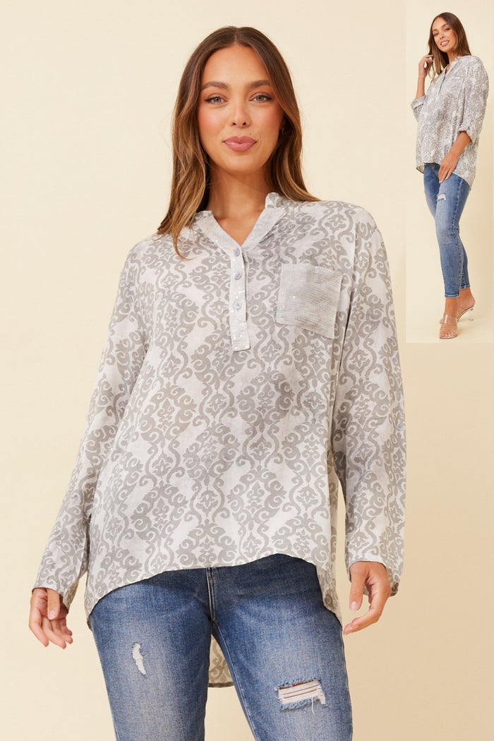 BOTTEGA MODA_PAISLEY SEQUIN POCKET LONG SLEEVE SHIRT _ PAISLEY SEQUIN POCKET LONG SLEEVE SHIRT _ Ebony Boutique NZ