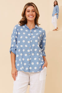 BOTTEGA MODA_POLKA DOT SHIRT BLUE/WHITE _ POLKA DOT SHIRT BLUE/WHITE _ Ebony Boutique NZ