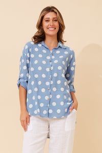 BOTTEGA MODA_POLKA DOT SHIRT BLUE/WHITE _ POLKA DOT SHIRT BLUE/WHITE _ Ebony Boutique NZ