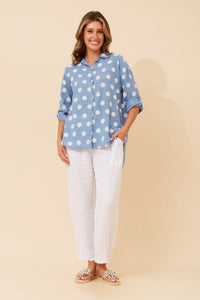 BOTTEGA MODA_POLKA DOT SHIRT BLUE/WHITE _ POLKA DOT SHIRT BLUE/WHITE _ Ebony Boutique NZ