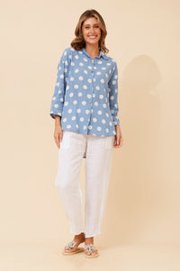 BOTTEGA MODA_POLKA DOT SHIRT BLUE/WHITE _ POLKA DOT SHIRT BLUE/WHITE _ Ebony Boutique NZ
