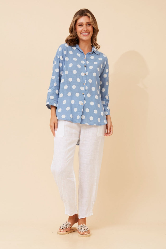 BOTTEGA MODA_POLKA DOT SHIRT BLUE/WHITE _ POLKA DOT SHIRT BLUE/WHITE _ Ebony Boutique NZ