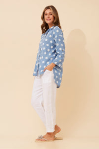 BOTTEGA MODA_POLKA DOT SHIRT BLUE/WHITE _ POLKA DOT SHIRT BLUE/WHITE _ Ebony Boutique NZ