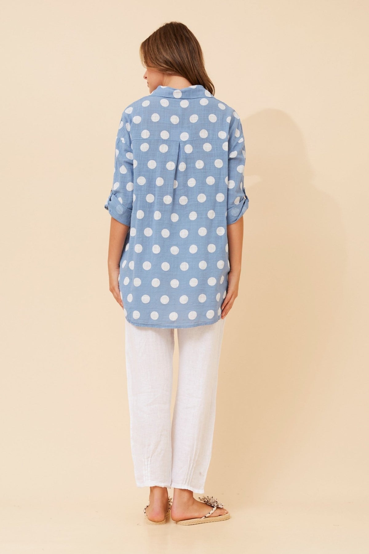 BOTTEGA MODA_POLKA DOT SHIRT BLUE/WHITE _ POLKA DOT SHIRT BLUE/WHITE _ Ebony Boutique NZ