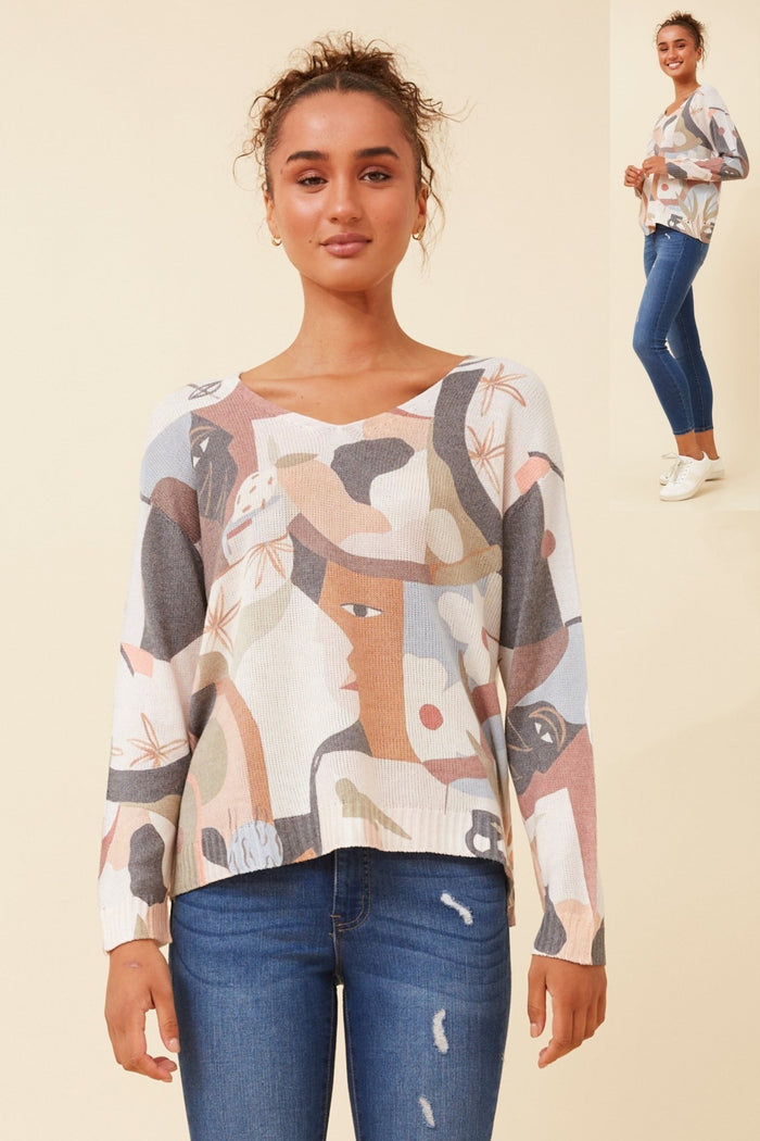 BOTTEGA MODA_PRINTED SILKY KNIT JUMPER AUTUMN MULTI _ PRINTED SILKY KNIT JUMPER AUTUMN MULTI _ Ebony Boutique NZ