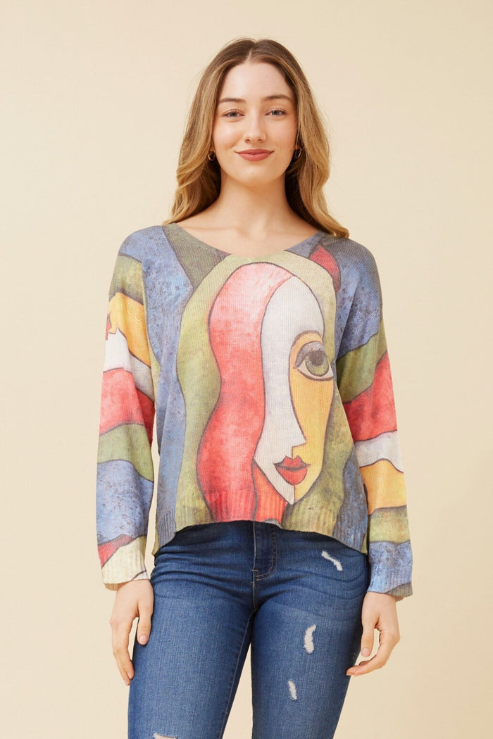 BOTTEGA MODA_PRINTED SILKY KNIT JUMPER BRIGHT MULTI _ PRINTED SILKY KNIT JUMPER BRIGHT MULTI _ Ebony Boutique NZ