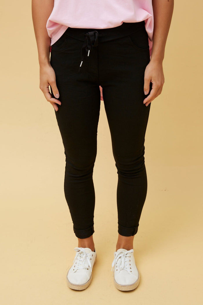 BOTTEGA MODA_STRETCH VISCOSE TIE WAIST JOGGER BLACK _ STRETCH VISCOSE TIE WAIST JOGGER BLACK _ Ebony Boutique NZ