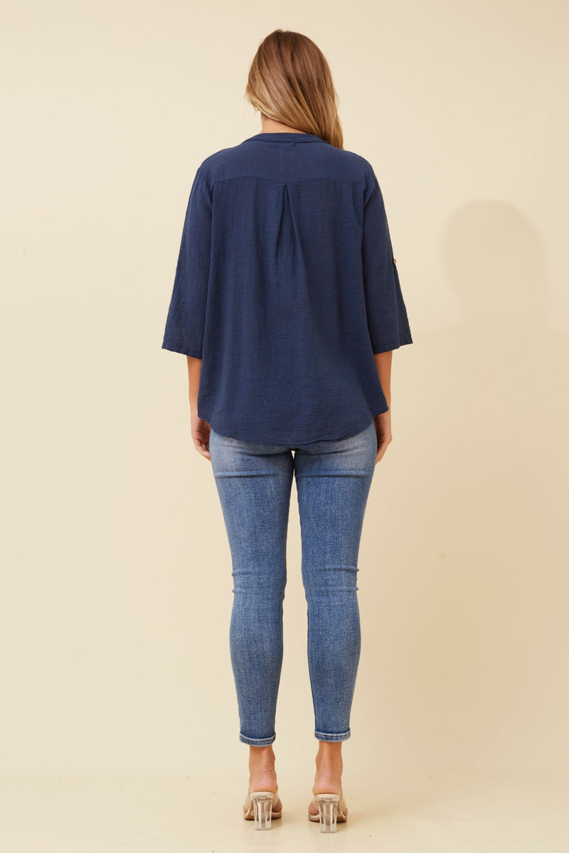 BOTTEGA MODA_TOP WITH SEQUIN POCKET NAVY _ TOP WITH SEQUIN POCKET NAVY _ Ebony Boutique NZ