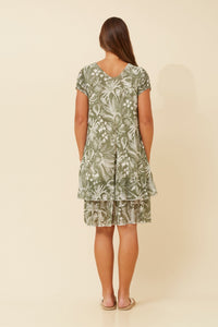 BOTTEGA MODA_V NECK COTTON VISCOSE LAYERED DRESS GREEN _ V NECK COTTON VISCOSE LAYERED DRESS GREEN _ Ebony Boutique NZ