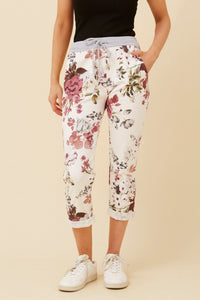 WHITE FLORAL COTTON JERSEY WAIST JOGGER_by_BOTTEGA MODA_women's_in_New Zealand_ BOTTEGA MODA_WHITE FLORAL COTTON JERSEY WAIST JOGGER _ WHITE FLORAL COTTON JERSEY WAIST JOGGER _ Ebony Boutique NZ _
