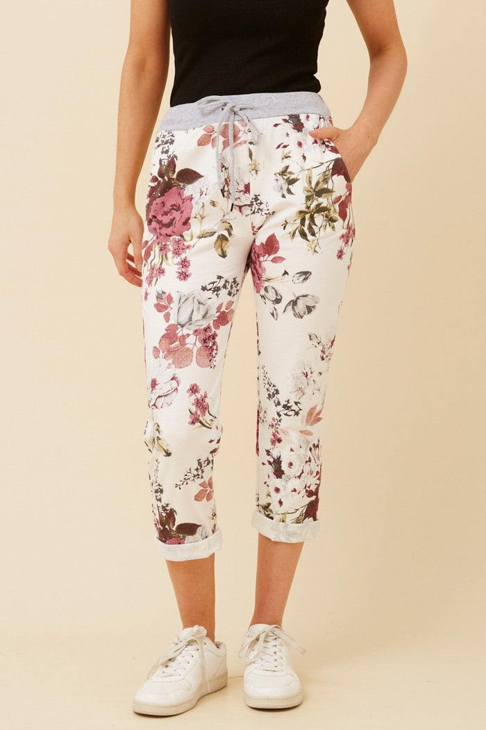 WHITE FLORAL COTTON JERSEY WAIST JOGGER_by_BOTTEGA MODA_women's_in_New Zealand_ BOTTEGA MODA_WHITE FLORAL COTTON JERSEY WAIST JOGGER _ WHITE FLORAL COTTON JERSEY WAIST JOGGER _ Ebony Boutique NZ _