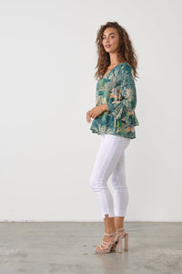 CAJU_JUNGLE PRINT BLOUSE V NECK RUFFLE SLEEVES _ JUNGLE PRINT BLOUSE V NECK RUFFLE SLEEVES _ Ebony Boutique NZ