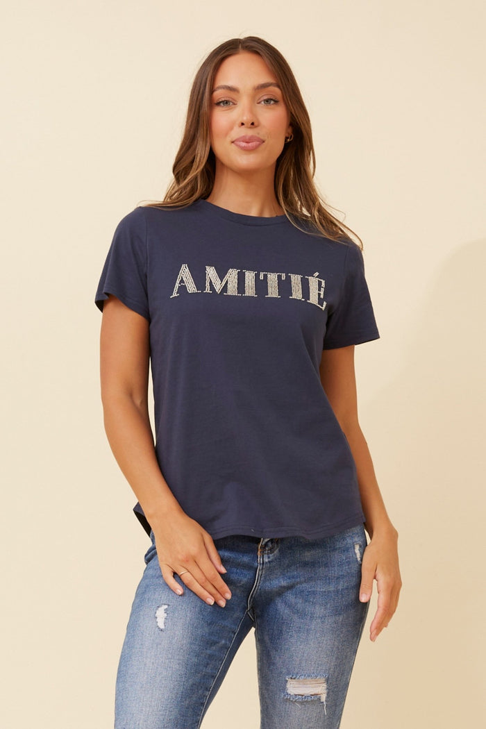 CAROLINE MORGAN_AMITIE TSHIRT NAVY _ AMITIE TSHIRT NAVY _ Ebony Boutique NZ