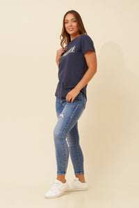 CAROLINE MORGAN_AMITIE TSHIRT NAVY _ AMITIE TSHIRT NAVY _ Ebony Boutique NZ