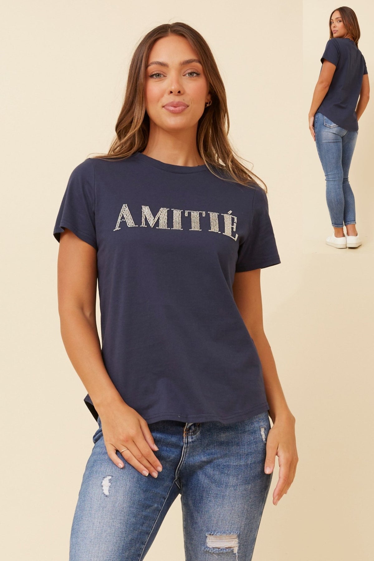 CAROLINE MORGAN_AMITIE TSHIRT NAVY _ AMITIE TSHIRT NAVY _ Ebony Boutique NZ