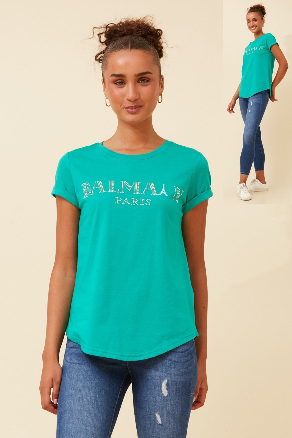 CAROLINE MORGAN_BALMAIN TEE JADE _ BALMAIN TEE JADE _ Ebony Boutique NZ