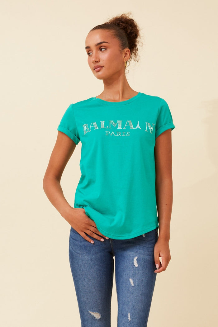 CAROLINE MORGAN_BALMAIN TEE JADE _ BALMAIN TEE JADE _ Ebony Boutique NZ