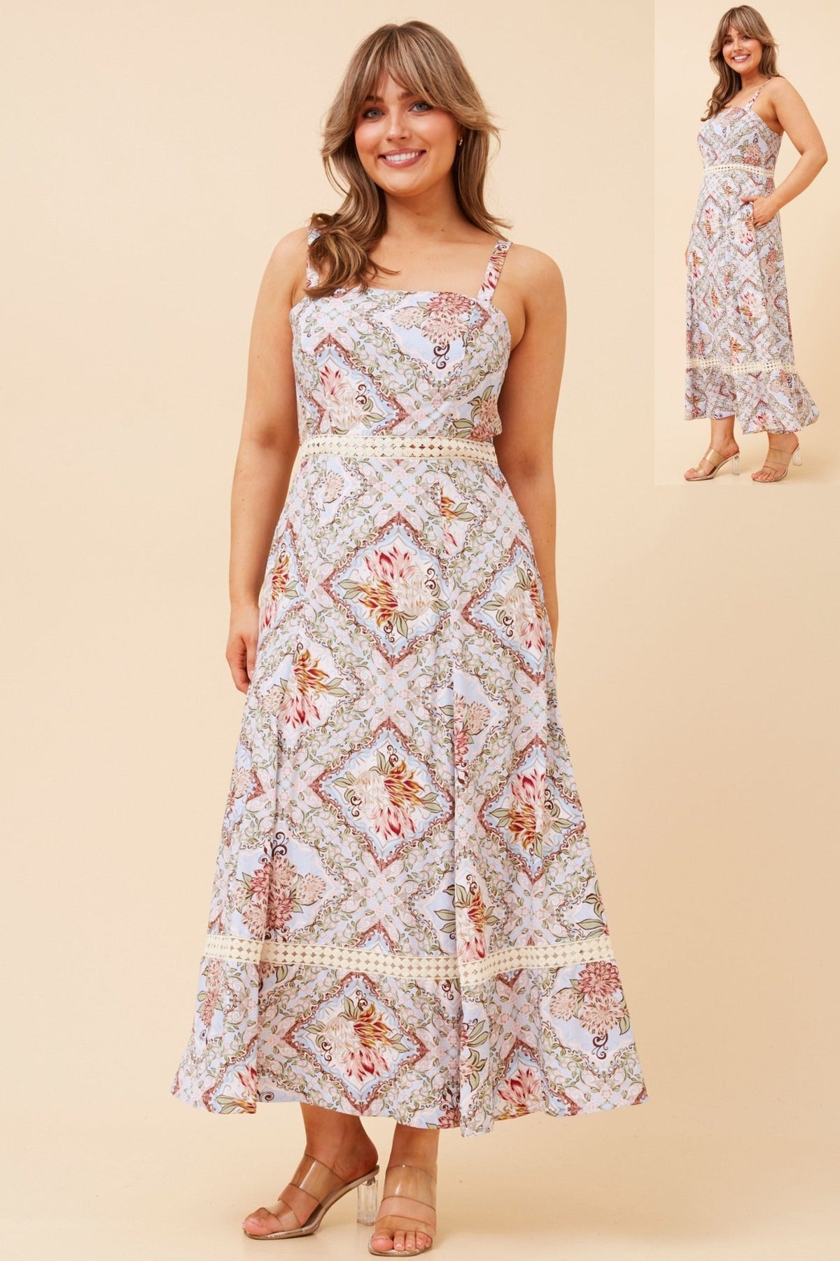 CAROLINE MORGAN_BOHO FLORAL PRINTED MAXI DRESS STRAPPY _ BOHO FLORAL PRINTED MAXI DRESS STRAPPY _ Ebony Boutique NZ