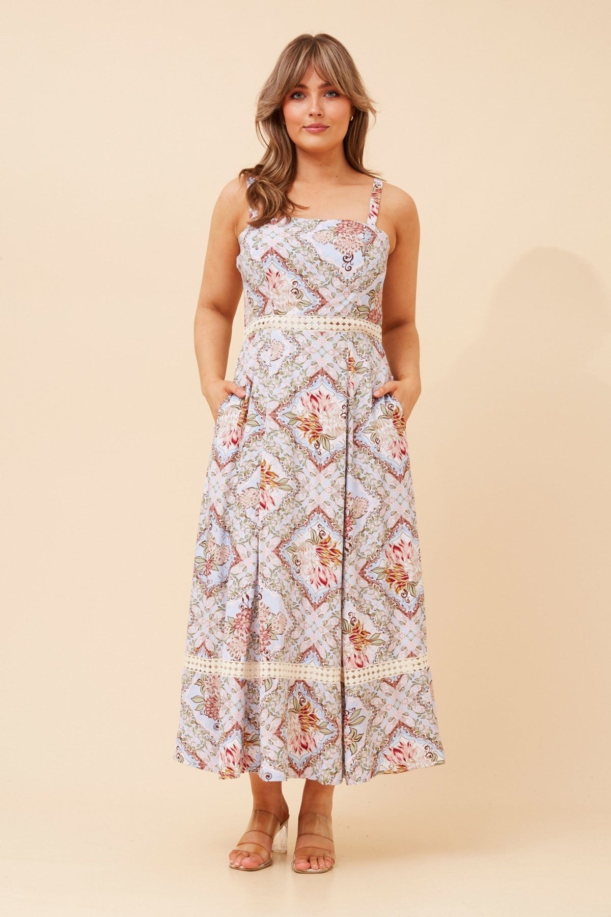 CAROLINE MORGAN_BOHO FLORAL PRINTED MAXI DRESS STRAPPY _ BOHO FLORAL PRINTED MAXI DRESS STRAPPY _ Ebony Boutique NZ