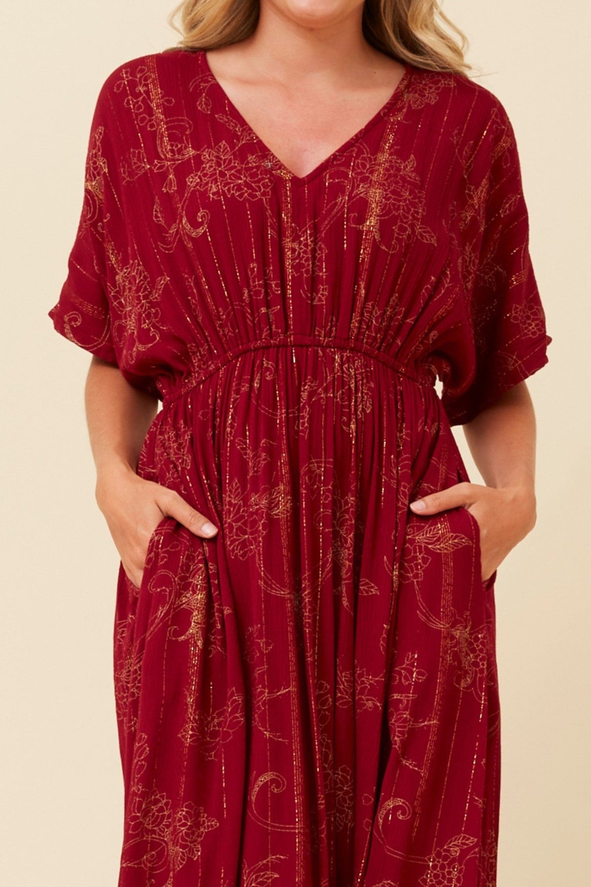 CAROLINE MORGAN_COTTON BOHO DRESS MAROON _ COTTON BOHO DRESS MAROON _ Ebony Boutique NZ