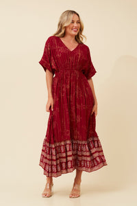 CAROLINE MORGAN_COTTON BOHO DRESS MAROON _ COTTON BOHO DRESS MAROON _ Ebony Boutique NZ