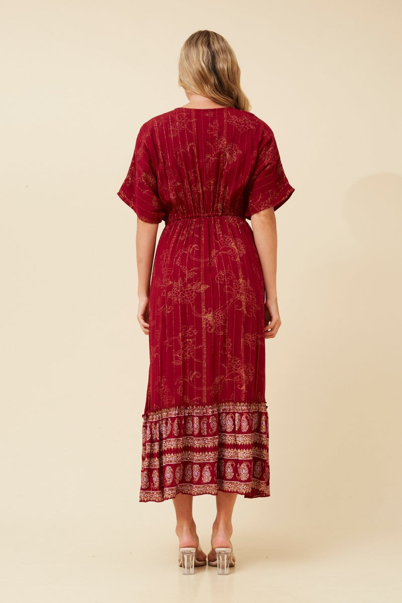 CAROLINE MORGAN_COTTON BOHO DRESS MAROON _ COTTON BOHO DRESS MAROON _ Ebony Boutique NZ