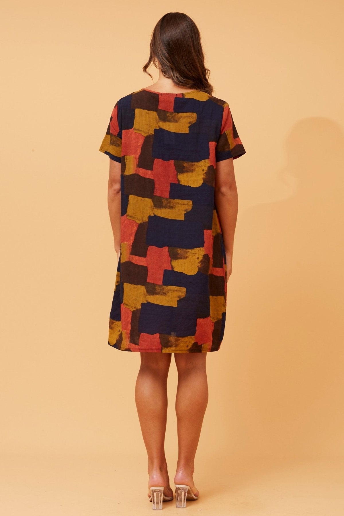 COTTON POCKET DRESS AUTUMN MULTI_by_CAROLINE MORGAN_women's_in_New Zealand_ CAROLINE MORGAN_COTTON DRESS WITH POCKETS _ COTTON DRESS WITH POCKETS _ Ebony Boutique NZ _
