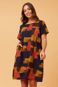 COTTON POCKET DRESS AUTUMN MULTI_by_CAROLINE MORGAN_women's_in_New Zealand_ CAROLINE MORGAN_COTTON DRESS WITH POCKETS _ COTTON DRESS WITH POCKETS _ Ebony Boutique NZ _