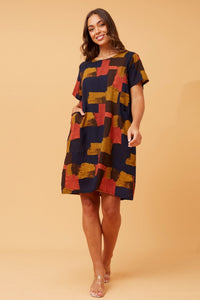 COTTON POCKET DRESS AUTUMN MULTI_by_CAROLINE MORGAN_women's_in_New Zealand_ CAROLINE MORGAN_COTTON DRESS WITH POCKETS _ COTTON DRESS WITH POCKETS _ Ebony Boutique NZ _