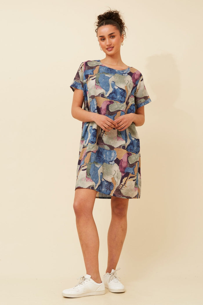 CAROLINE MORGAN_COTTON POCKET DRESS MULTI SAGE _ COTTON POCKET DRESS MULTI SAGE _ Ebony Boutique NZ