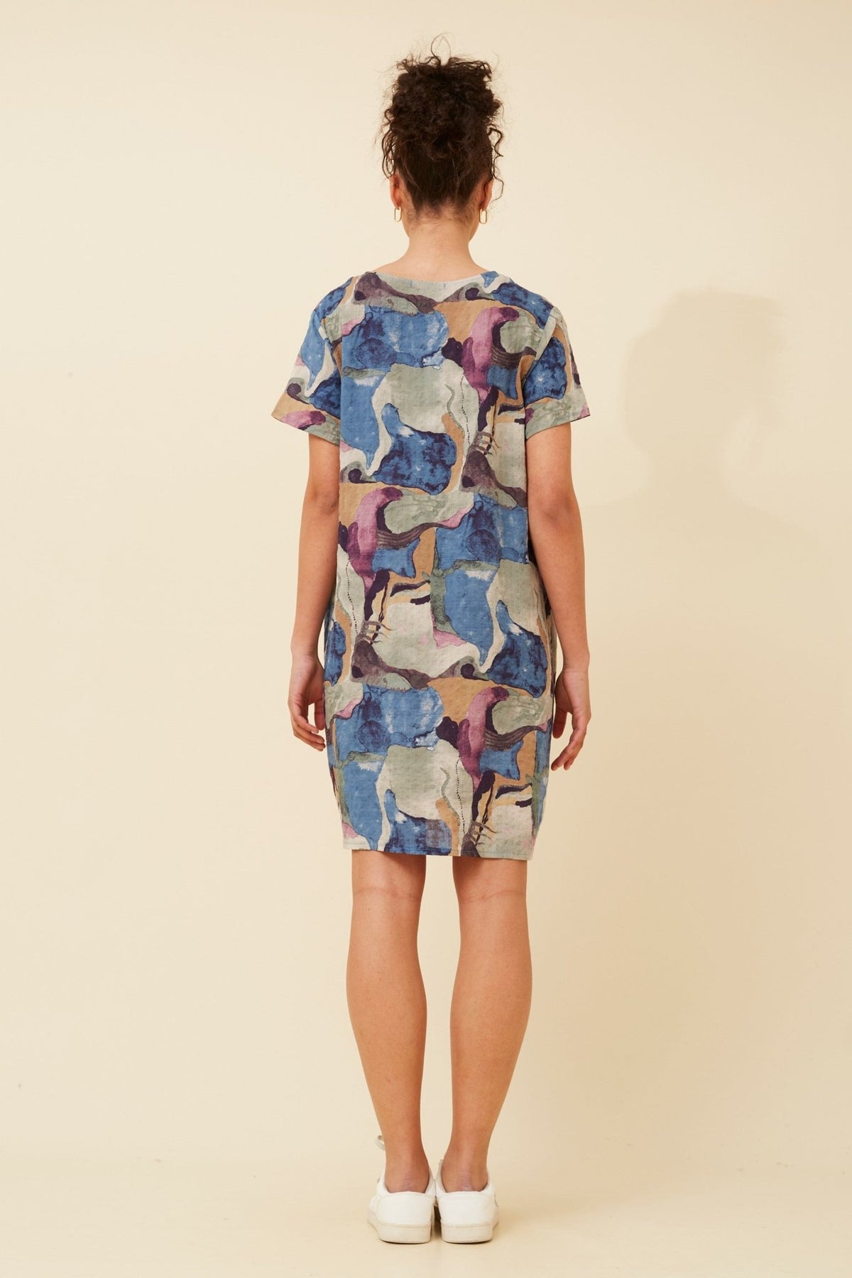 CAROLINE MORGAN_COTTON POCKET DRESS MULTI SAGE _ COTTON POCKET DRESS MULTI SAGE _ Ebony Boutique NZ