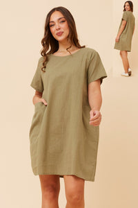 CAROLINE MORGAN_COTTON POCKET DRESS SAGE _ COTTON POCKET DRESS SAGE _ Ebony Boutique NZ