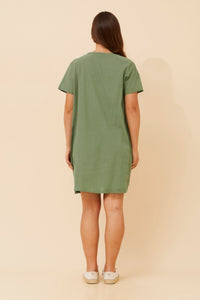 CAROLINE MORGAN_COTTON POCKET DRESS SAGE _ COTTON POCKET DRESS SAGE _ Ebony Boutique NZ