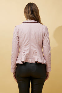 CAROLINE MORGAN_FRILL EDGE VEGAN LEATHER JACKET PINK _ FRILL EDGE VEGAN LEATHER JACKET PINK _ Ebony Boutique NZ