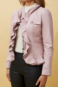 CAROLINE MORGAN_FRILL EDGE VEGAN LEATHER JACKET PINK _ FRILL EDGE VEGAN LEATHER JACKET PINK _ Ebony Boutique NZ