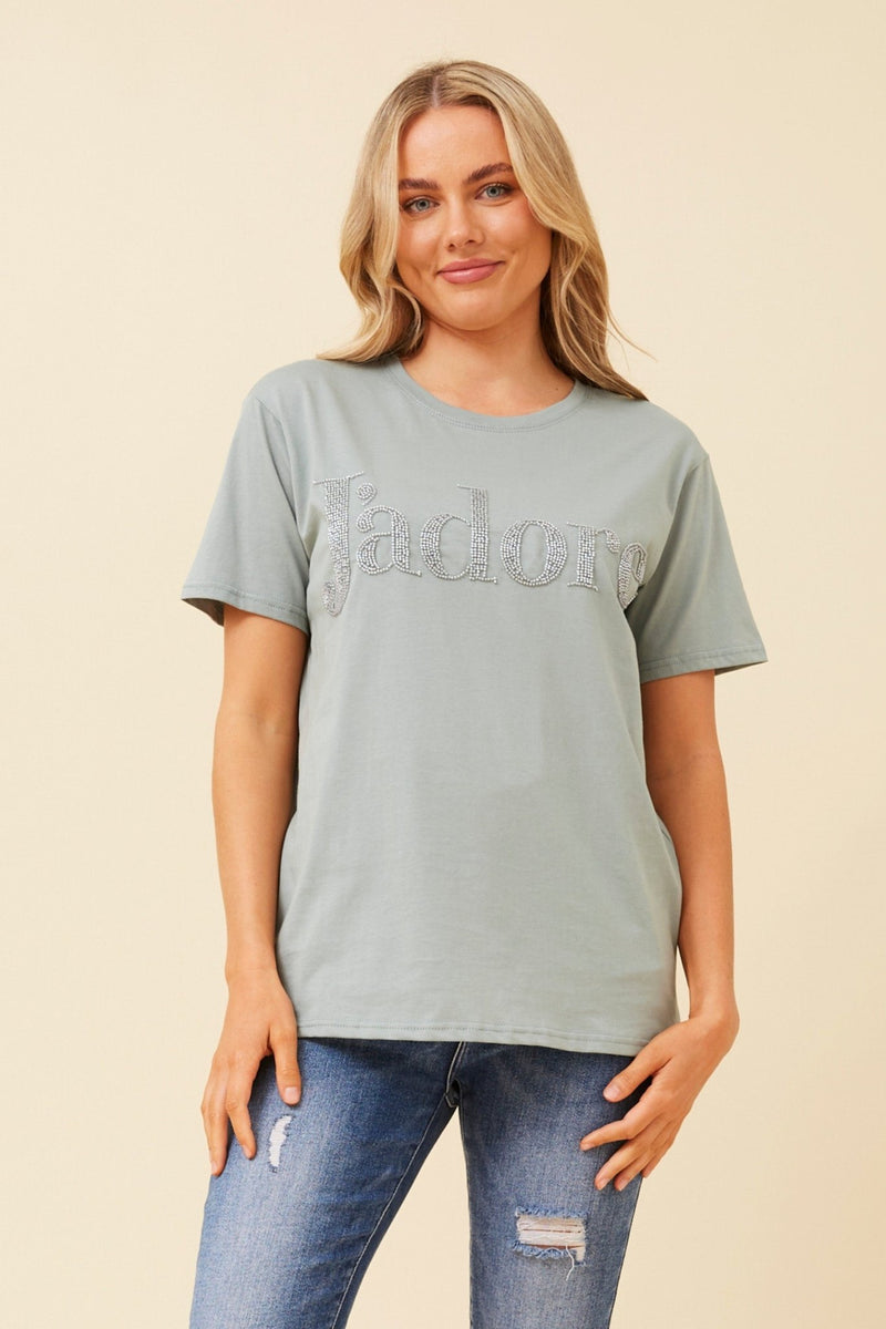 CAROLINE MORGAN_J'ADORE COTTON TEE SAGE _ J'ADORE COTTON TEE SAGE _ Ebony Boutique NZ