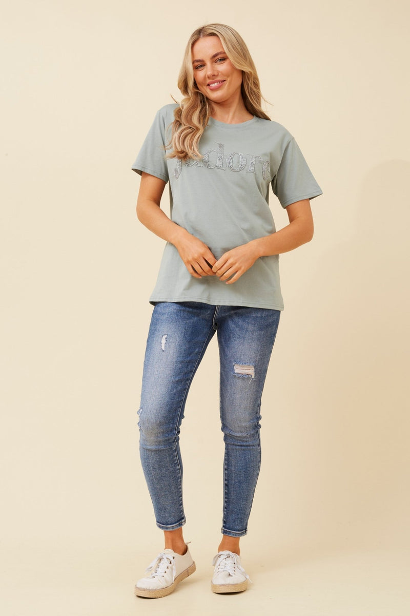 CAROLINE MORGAN_J'ADORE COTTON TEE SAGE _ J'ADORE COTTON TEE SAGE _ Ebony Boutique NZ