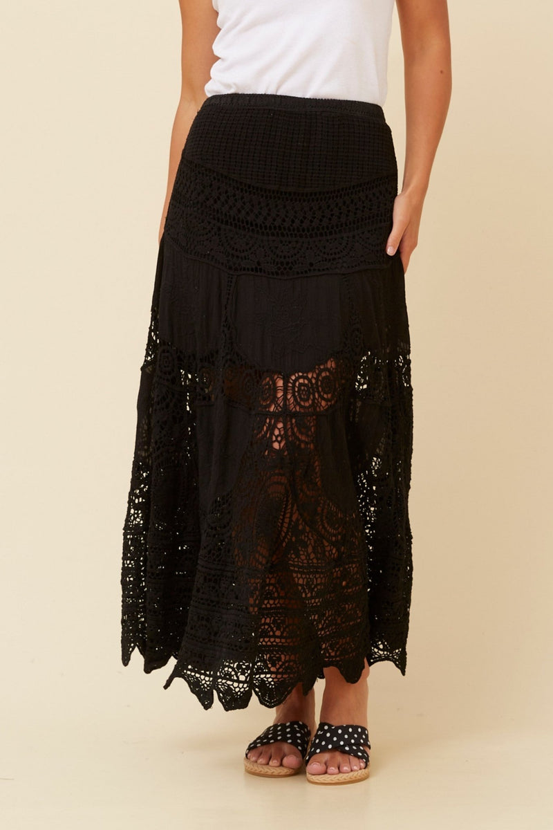 CAROLINE MORGAN_LACE SKIRT COTTON BLACK _ LACE SKIRT COTTON BLACK _ Ebony Boutique NZ