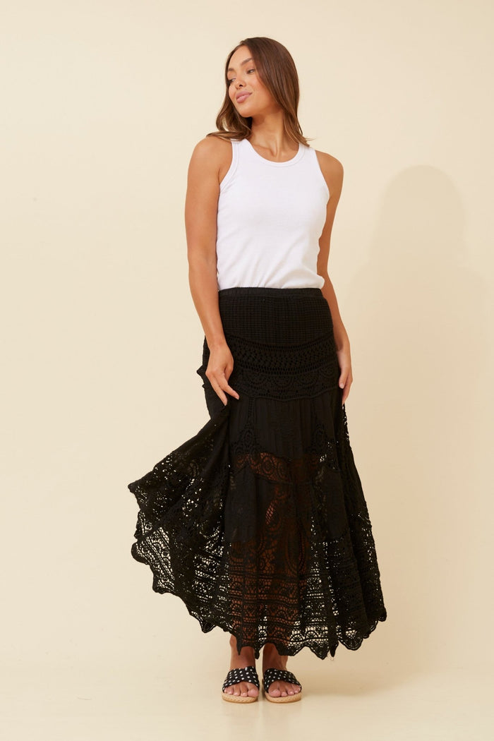 CAROLINE MORGAN_LACE SKIRT COTTON BLACK _ LACE SKIRT COTTON BLACK _ Ebony Boutique NZ