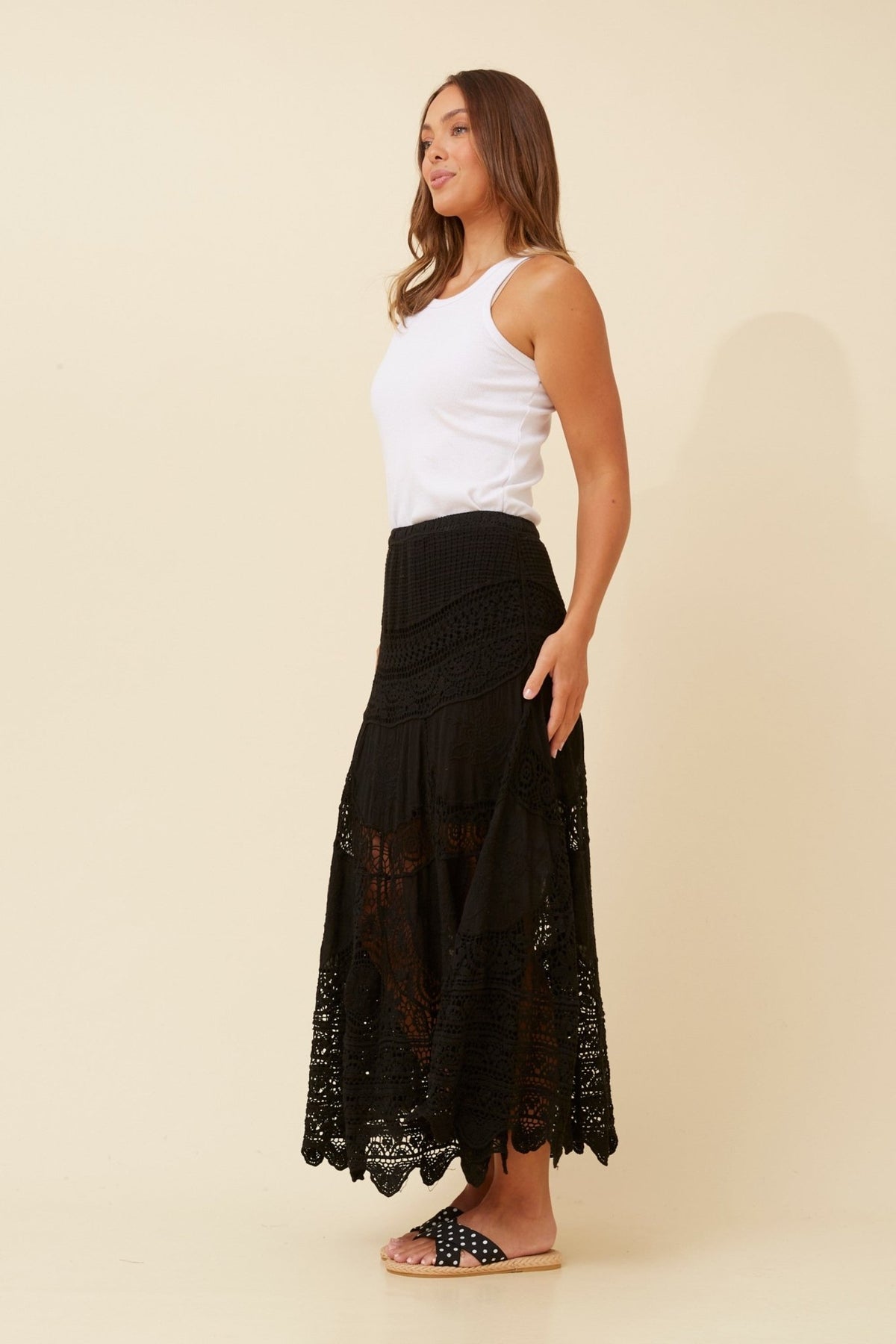 CAROLINE MORGAN_LACE SKIRT COTTON BLACK _ LACE SKIRT COTTON BLACK _ Ebony Boutique NZ