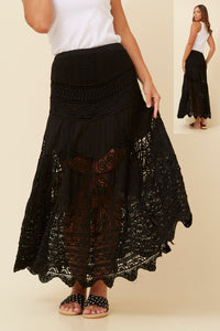 CAROLINE MORGAN_LACE SKIRT COTTON BLACK _ LACE SKIRT COTTON BLACK _ Ebony Boutique NZ