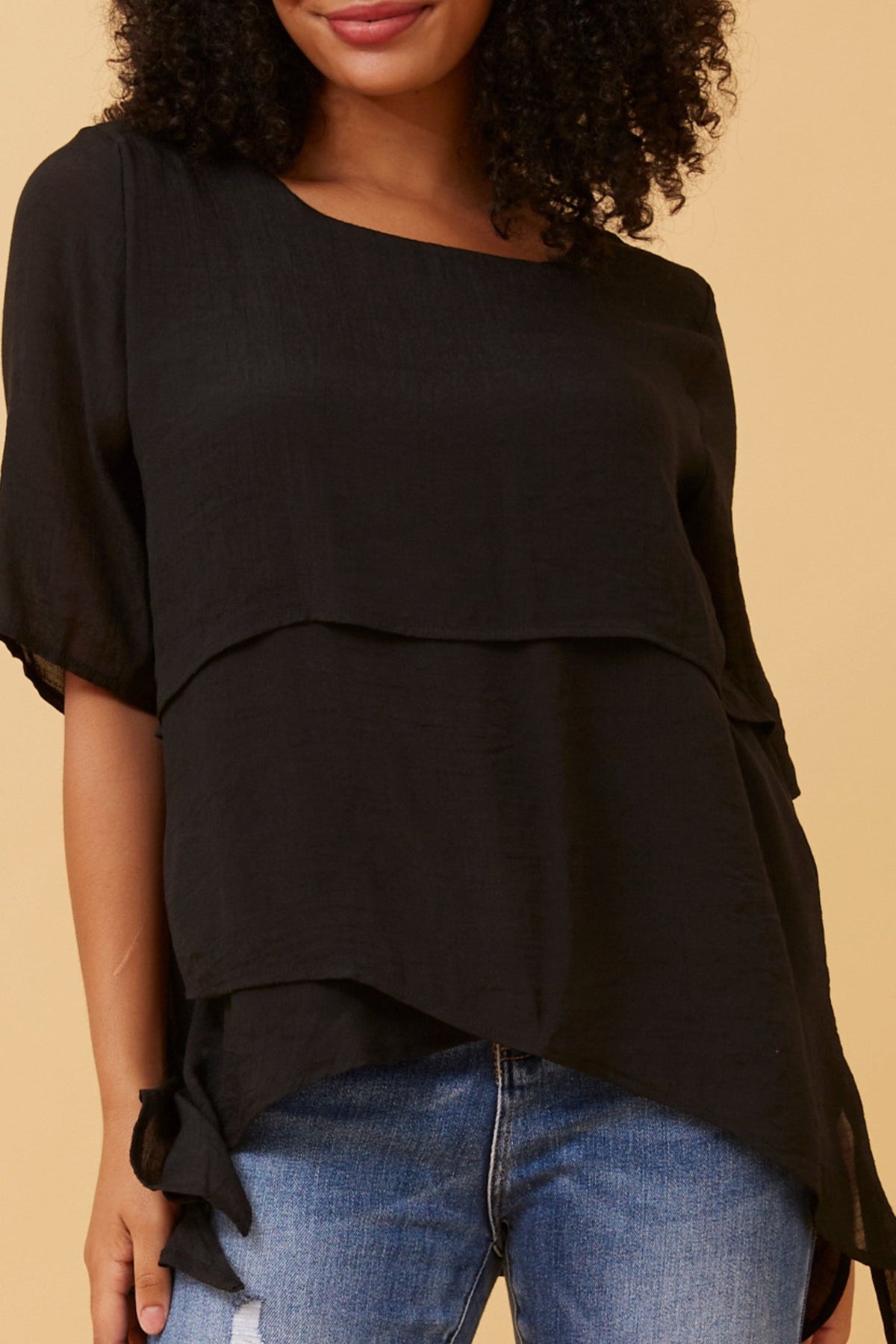 CAROLINE MORGAN_LAYERED TOP BLACK _ LAYERED TOP BLACK _ Ebony Boutique NZ