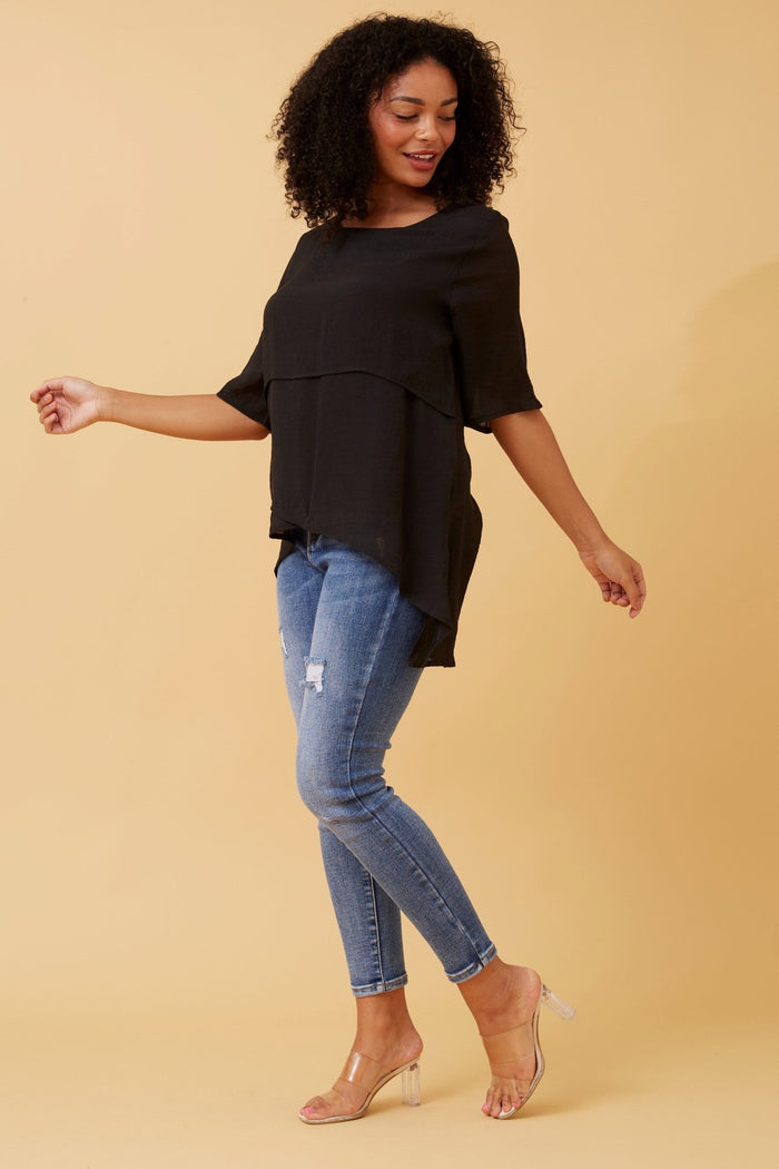 CAROLINE MORGAN_LAYERED TOP BLACK _ LAYERED TOP BLACK _ Ebony Boutique NZ