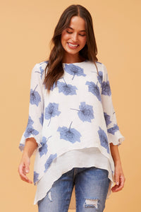 CAROLINE MORGAN_LAYERED TOP LARGE FLORAL _ LAYERED TOP LARGE FLORAL _ Ebony Boutique NZ