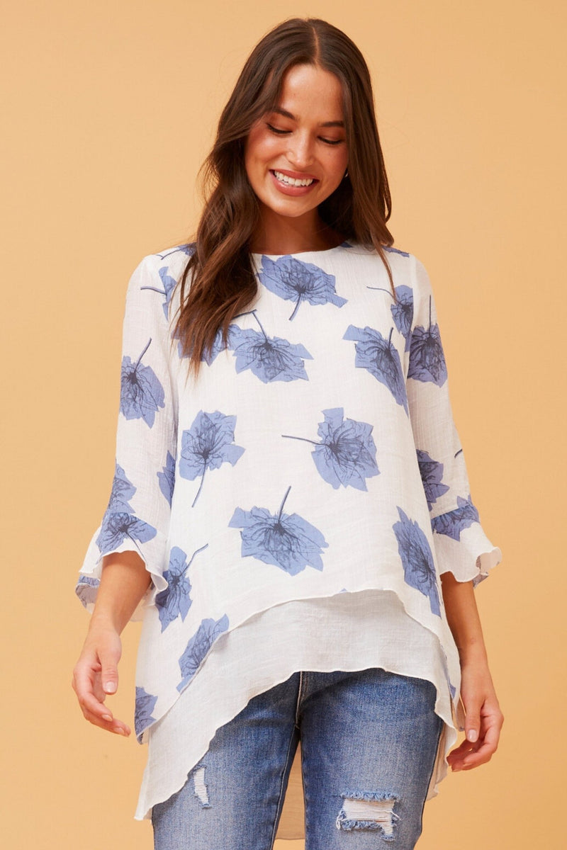 CAROLINE MORGAN_LAYERED TOP LARGE FLORAL _ LAYERED TOP LARGE FLORAL _ Ebony Boutique NZ