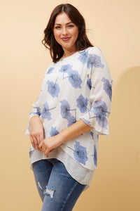 CAROLINE MORGAN_LAYERED TOP LARGE FLORAL _ LAYERED TOP LARGE FLORAL _ Ebony Boutique NZ