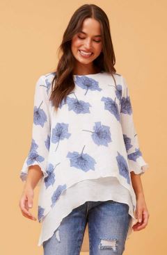 CAROLINE MORGAN_LAYERED TOP LARGE FLORAL _ LAYERED TOP LARGE FLORAL _ Ebony Boutique NZ