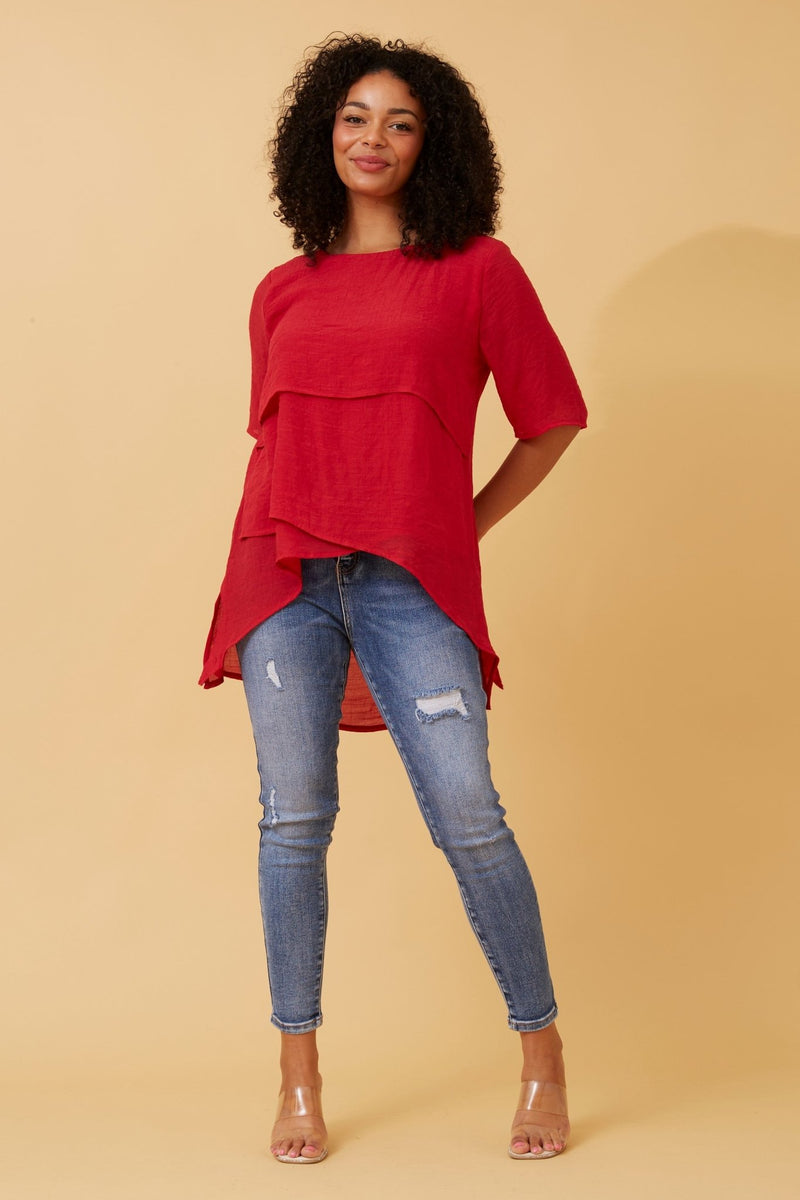 CAROLINE MORGAN_LAYERED TOP RED _ LAYERED TOP RED _ Ebony Boutique NZ