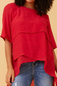 CAROLINE MORGAN_LAYERED TOP RED _ LAYERED TOP RED _ Ebony Boutique NZ