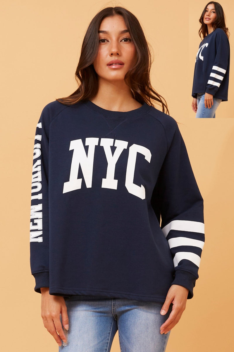 CAROLINE MORGAN_NYC PRINT SWEATER NAVY _ NYC PRINT SWEATER NAVY _ Ebony Boutique NZ